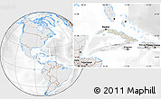 Shaded Relief Location Map of Cuba, lighten, desaturated