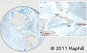 Shaded Relief Location Map of Cuba, lighten, semi-desaturated