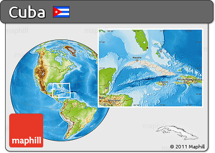 Shaded Relief Location Map of Cuba, physical outside