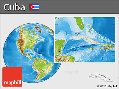 Shaded Relief Location Map of Cuba, physical outside