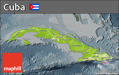 Physical Map of Cuba, darken, semi-desaturated