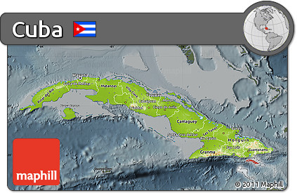 Physical Map of Cuba, darken, semi-desaturated