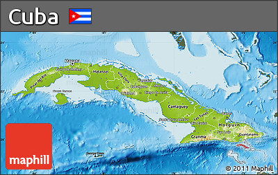 Physical Map of Cuba, darken, semi-desaturated, land only