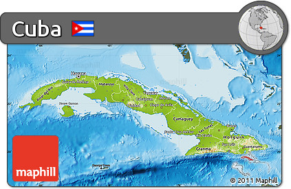 Physical Map of Cuba, darken, semi-desaturated, land only