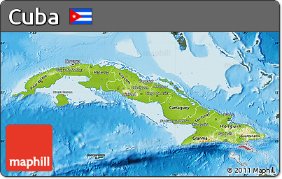 Physical Map of Cuba, darken, semi-desaturated, land only