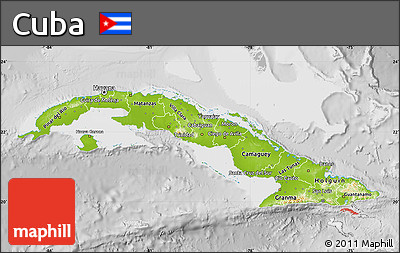 Physical Map of Cuba, lighten, desaturated