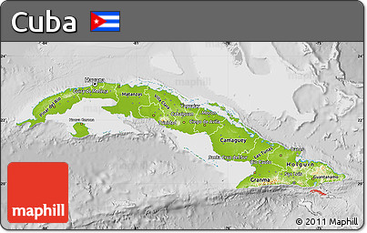 Physical Map of Cuba, lighten, desaturated