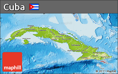 Physical Map of Cuba, lighten, desaturated, land only