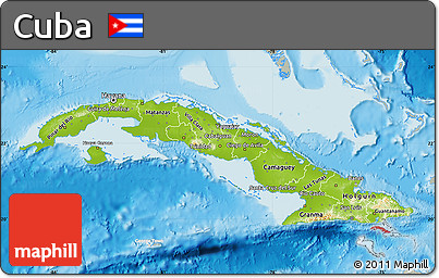 Physical Map of Cuba, lighten, semi-desaturated, land only