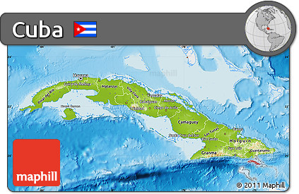 Physical Map of Cuba, single color outside
