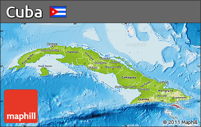 Physical Map of Cuba, single color outside