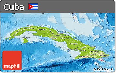 Physical Map of Cuba, single color outside