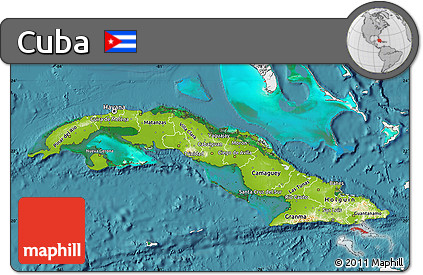 Physical Map of Cuba, single color outside, satellite sea