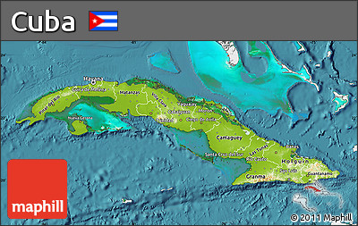 Physical Map of Cuba, single color outside, satellite sea