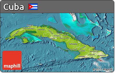 Physical Map of Cuba, single color outside, satellite sea