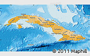 Political Shades Map of Cuba, shaded relief outside, bathymetry sea