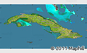 Satellite Map of Cuba, darken, desaturated, land only