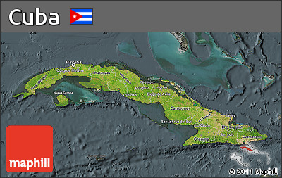 Satellite Map of Cuba, darken, semi-desaturated