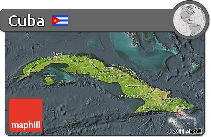 Satellite Map of Cuba, darken, semi-desaturated