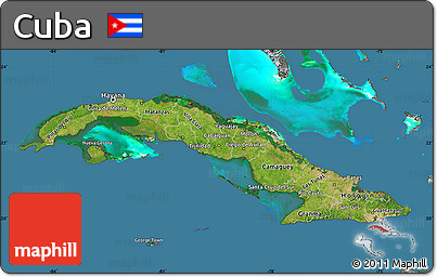 Satellite Map of Cuba, desaturated, land only