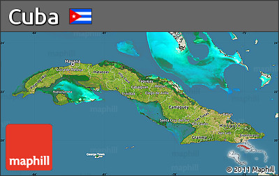 Satellite Map of Cuba, lighten, land only
