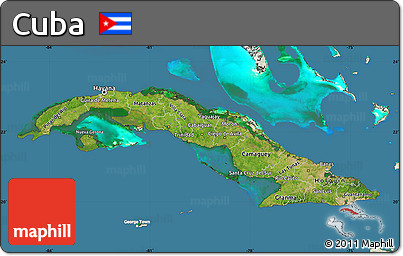 Satellite Map of Cuba, lighten, land only