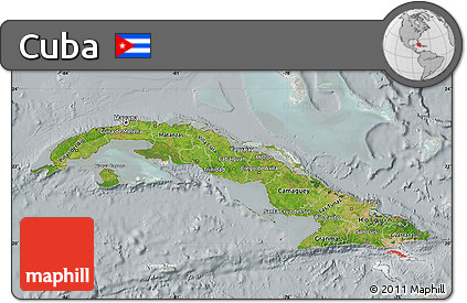 Satellite Map of Cuba, lighten, semi-desaturated