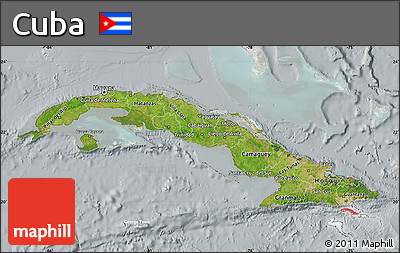 Satellite Map of Cuba, lighten, semi-desaturated