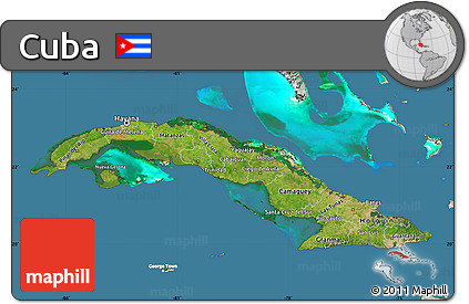 Satellite Map of Cuba, lighten, semi-desaturated, land only