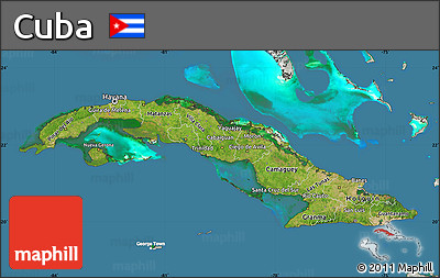 Satellite Map of Cuba, lighten, semi-desaturated, land only