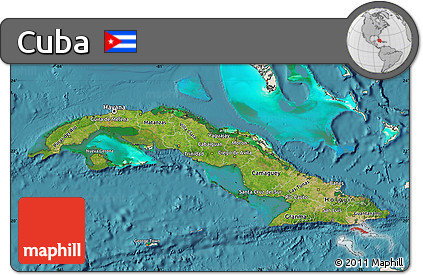 Satellite Map of Cuba, shaded relief outside, satellite sea