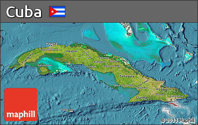 Satellite Map of Cuba, shaded relief outside, satellite sea