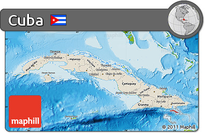 Shaded Relief Map of Cuba, physical outside