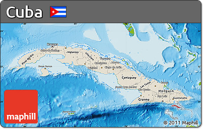 Shaded Relief Map of Cuba, physical outside
