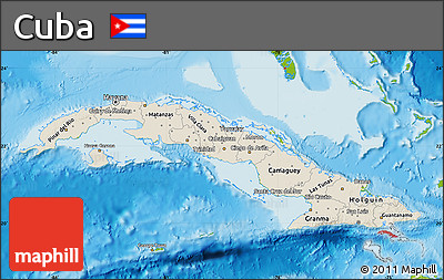Shaded Relief Map of Cuba, physical outside