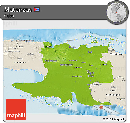 Physical 3D Map of Matanzas, shaded relief outside