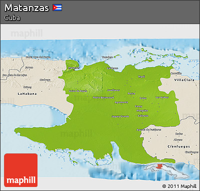 Physical 3D Map of Matanzas, shaded relief outside