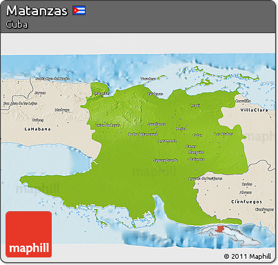 Physical 3D Map of Matanzas, shaded relief outside