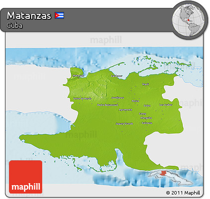Physical 3D Map of Matanzas, single color outside
