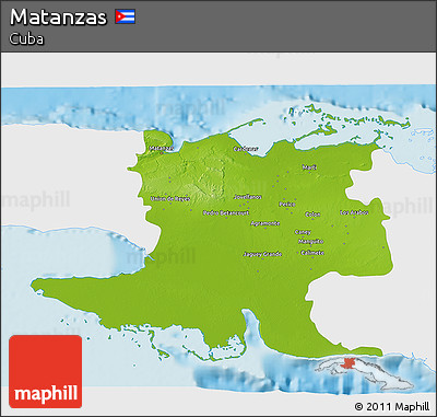 Physical 3D Map of Matanzas, single color outside