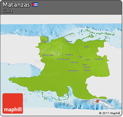 Physical 3D Map of Matanzas, single color outside
