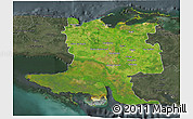 Satellite 3D Map of Matanzas, darken, semi-desaturated
