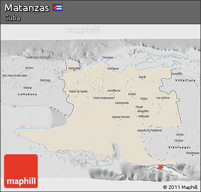 Shaded Relief 3D Map of Matanzas, desaturated