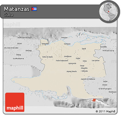 Shaded Relief 3D Map of Matanzas, desaturated