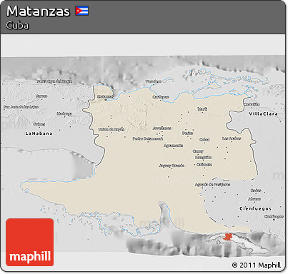 Shaded Relief 3D Map of Matanzas, desaturated
