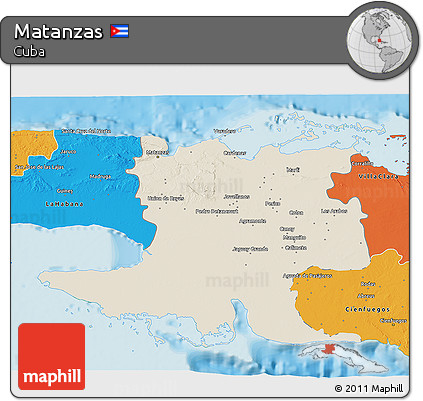 Shaded Relief 3D Map of Matanzas, political outside