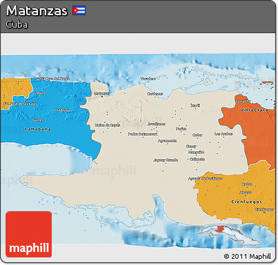 Shaded Relief 3D Map of Matanzas, political outside