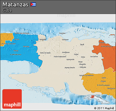 Shaded Relief 3D Map of Matanzas, political outside