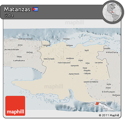 Shaded Relief 3D Map of Matanzas, semi-desaturated