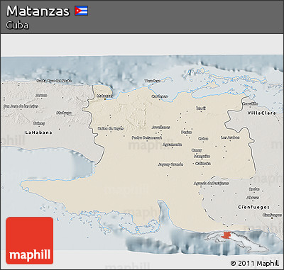 Shaded Relief 3D Map of Matanzas, semi-desaturated